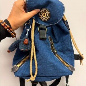 Kipling Navy Backpack with Monkey Keychain